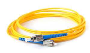 Fiber optic cable on white background